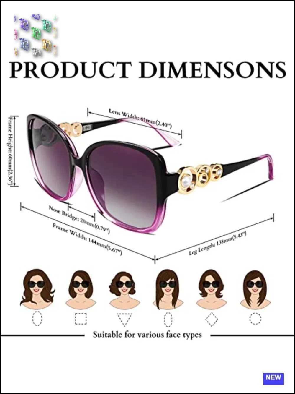 Oversized Square Sunglasses Polarized UV Protection Pearl Crystal Inlay